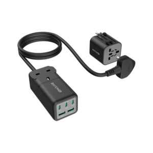 RAVPower 75W 5-Port Power Strip UK plug + Travel charger adapter - Black