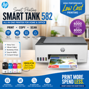 HP Smart Tank 582 AIO - 12ppm 4800dpi  A4  USB  Wi-Fi  Color Inkjet - Printer