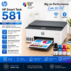 HP Smart Tank 581 AIO - 12ppm 4800dpi A4  USB  Wi-Fi  Bluetooth  Color Inkjet - Printer