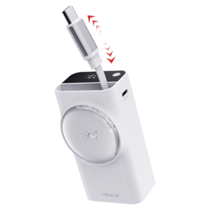 iWALK LinkPod Reel | Built-in 2.3ft Retractable Cable Portable Charger - White