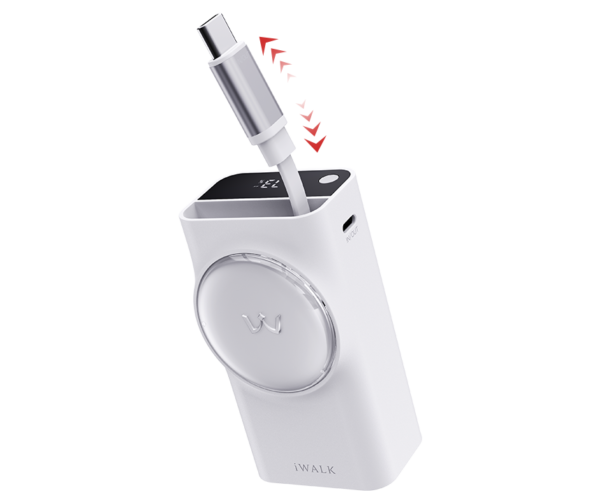 iWALK LinkPod Reel | Built-in 2.3ft Retractable Cable Portable Charger - White