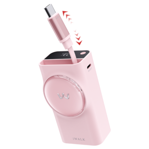 iWALK LinkPod Reel | Built-in 2.3ft Retractable Cable Portable Charger - Pink