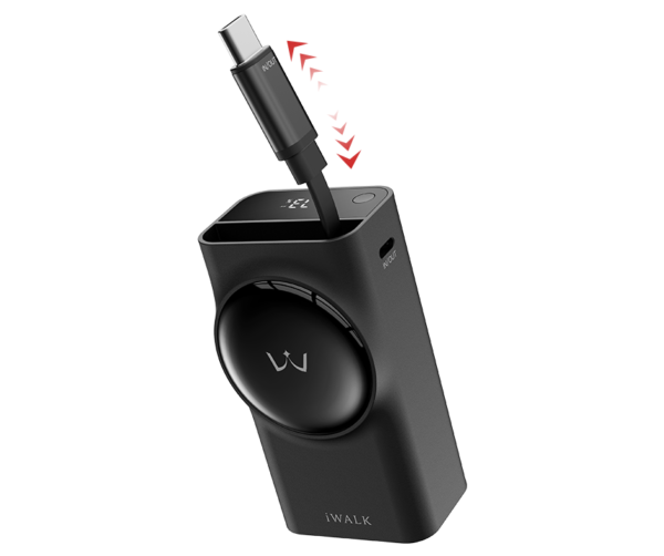 iWALK LinkPod Reel | Built-in 2.3ft Retractable Cable Portable Charger - Black