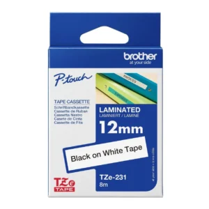 Brother Genuine TZe-231 Labelling Tape Cassette – Black on White, 12mm wide