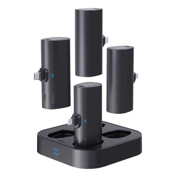 IWalk LinkPod Charging Station 4x4000mAh (2 Type C & 2 Lightning), Small Portable Charger - Black