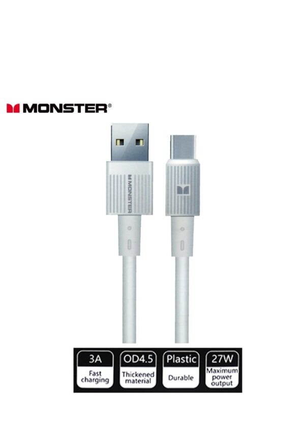 Monster USB to Type-C Cable 27W - White