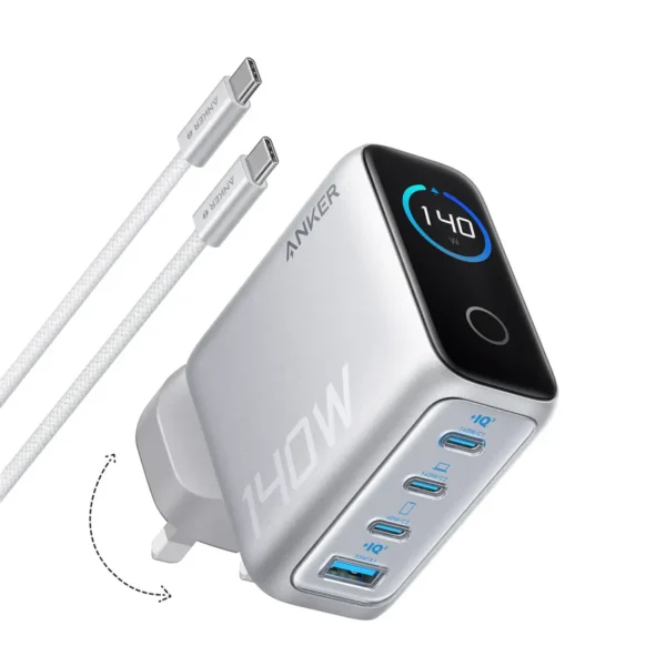 Anker Charger 140W 4-Ports PD 3.1 with USB-C Cable - Silver