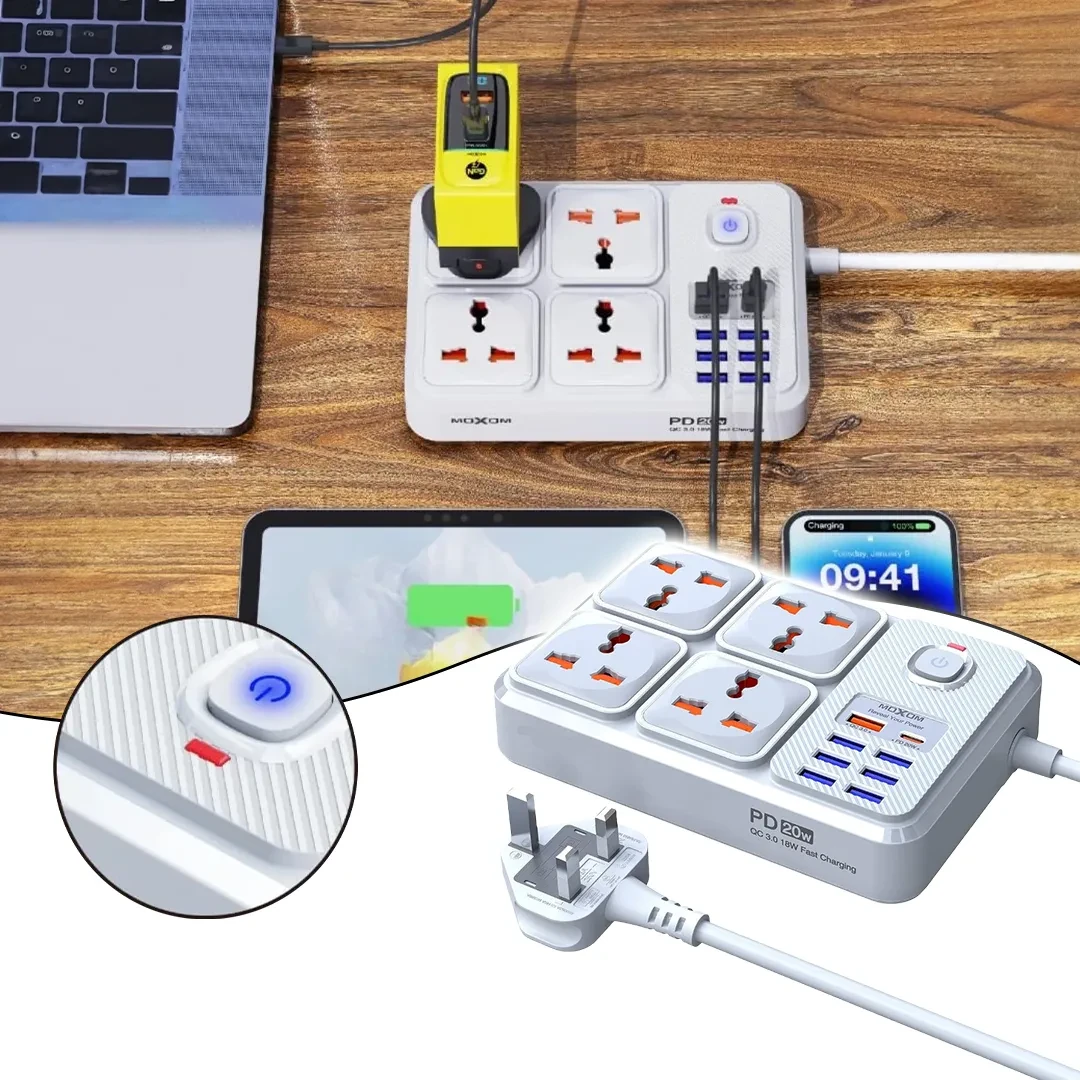 MOXOM MX-ST15 2500W Power Socket with 4 UK Sockets - White - Image 2