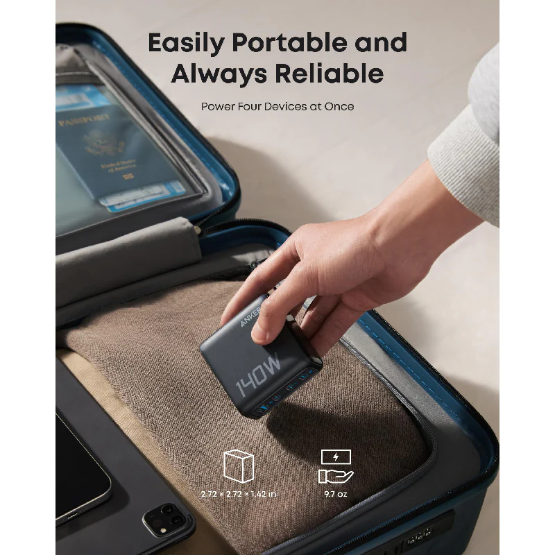 Anker PD 4-Port Fast Charger with USB-C Cable 140W - Dark Grey - Image 4