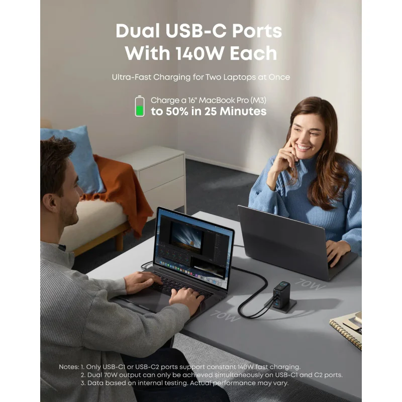 Anker PD 4-Port Fast Charger with USB-C Cable 140W - Dark Grey - Image 5