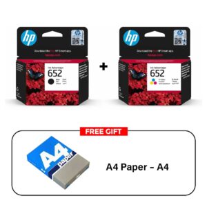 HP Ink Cartridge 652 Black & Tri-Color Combo Pack + A4 Paper – A4 / 80gsm / 500 Sheets / White (Pack of 2)