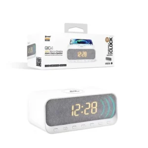 XPower QIC4 15W Wireless Charging + Bluetooth Speaker Alarm Clock - White