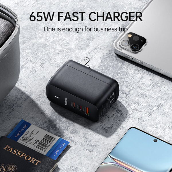 Mcdodo CH-844 Mecha Series GaN 65W Dual Type-C + USB Mini Size Wall Charger Set (EU/UK/US Plug) - Image 4