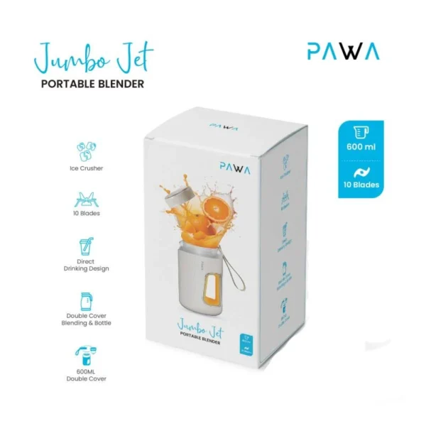 Pawa Jumbo Jet Portable Blender 600ml with 10blades - White - Image 2