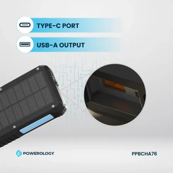 Powerology 20000mAh Solar Wireless Charging Power Bank PP076 PD20W - Black - Image 5