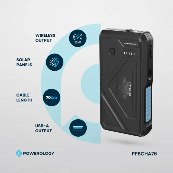 Powerology 20000mAh Solar Wireless Charging Power Bank PP076 PD20W - Black - Image 7