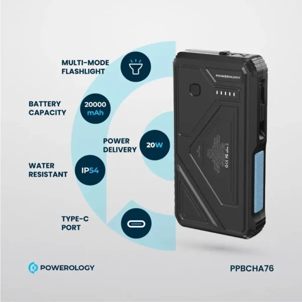Powerology 20000mAh Solar Wireless Charging Power Bank PP076 PD20W - Black - Image 2