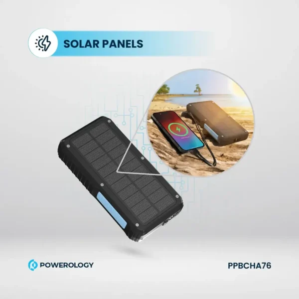 Powerology 20000mAh Solar Wireless Charging Power Bank PP076 PD20W - Black - Image 9