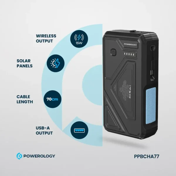 Powerology 27000mAh Solar Wireless Charging Power Bank PP077 Pd 20W - Black - Image 8
