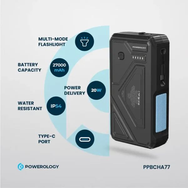 Powerology 27000mAh Solar Wireless Charging Power Bank PP077 Pd 20W - Black - Image 2