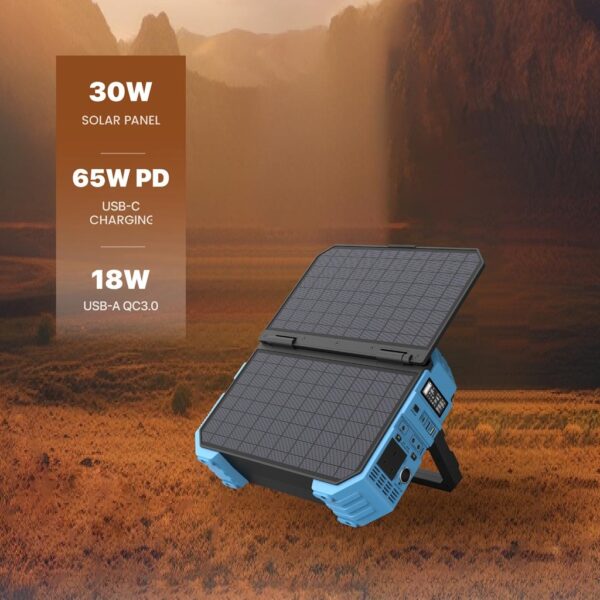 Powerology 600W 192000mAh Portable Generator Integrated Solar Panel - Blue - Image 3