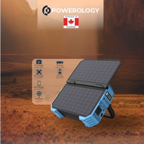 Powerology 600W 192000mAh Portable Generator Integrated Solar Panel - Blue - Image 5