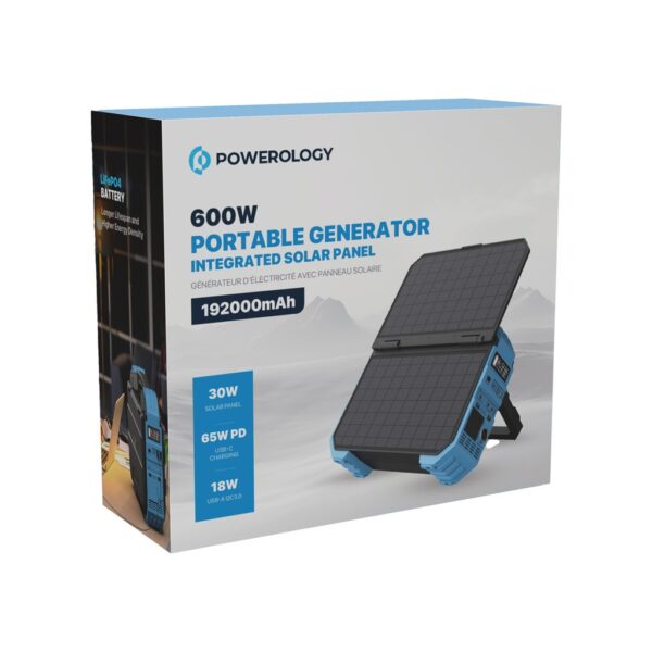 Powerology 600W 192000mAh Portable Generator Integrated Solar Panel - Blue - Image 7
