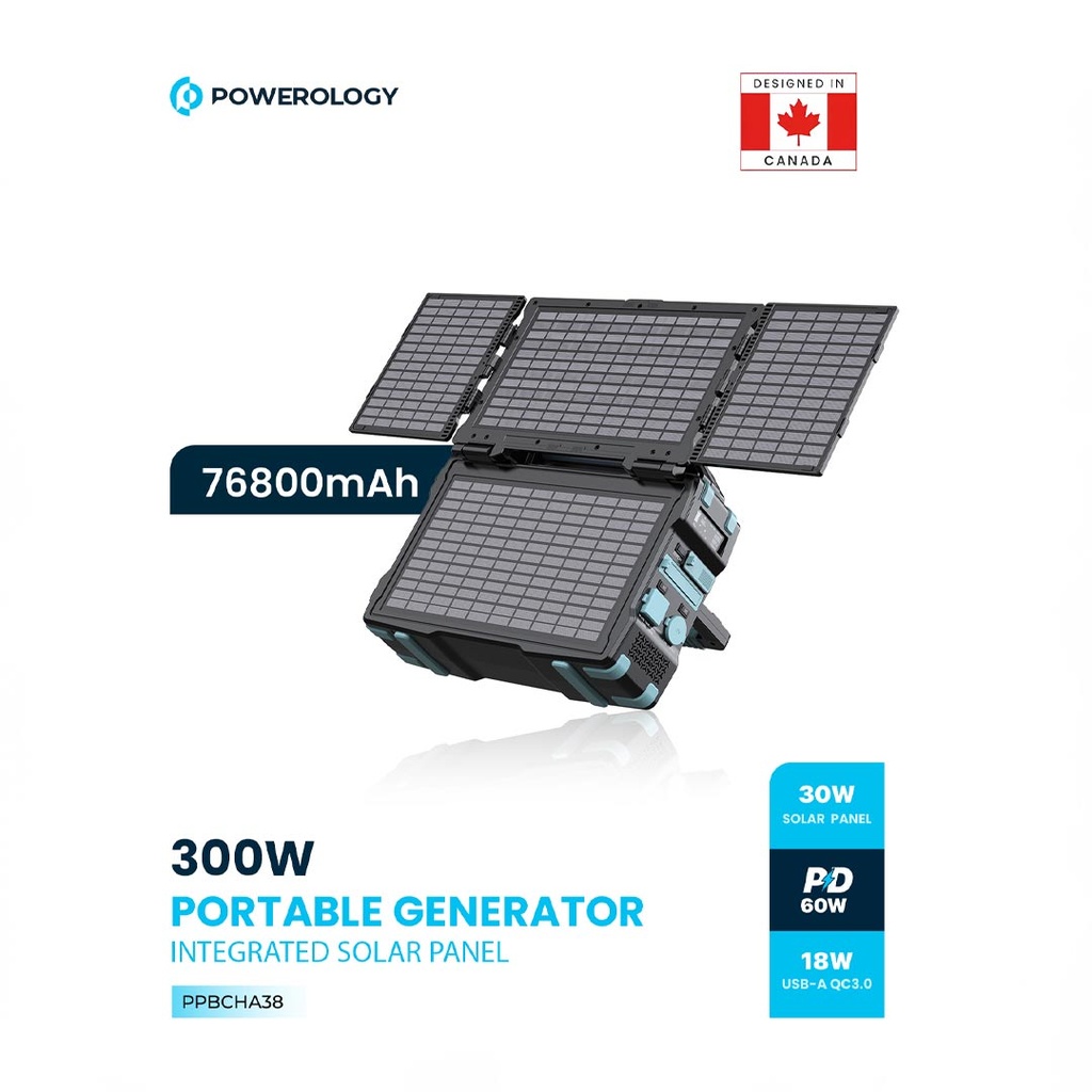 Powerology 76800mAh Portable Solar Power Generator 284Wh 400W QC - Black - Image 3