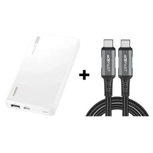 Huawei SuperCharge 12000 40W Power Bank – White + Acefast Charging Audio Video Data Cable C1-09 USB-C to USB-C PD240W