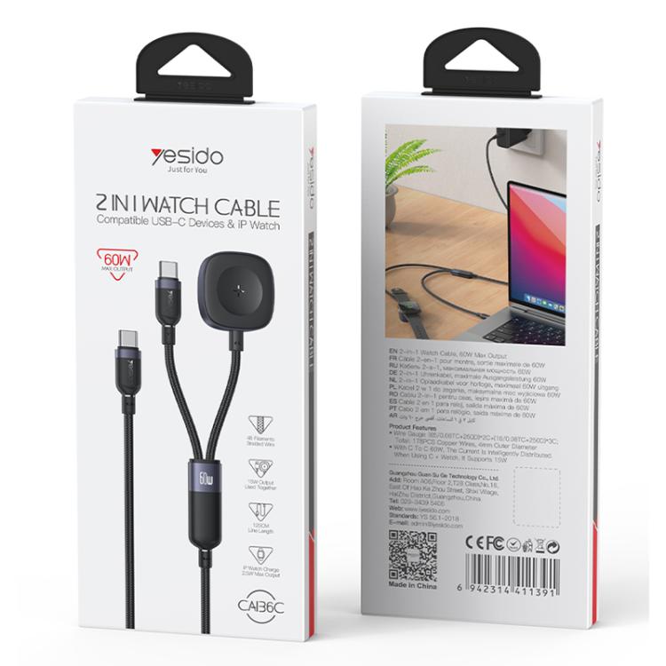 Yesido CA136C 2-in-1 Charging Cable - 1.2 Meter / USB-C / iWatch - Black - Image 4