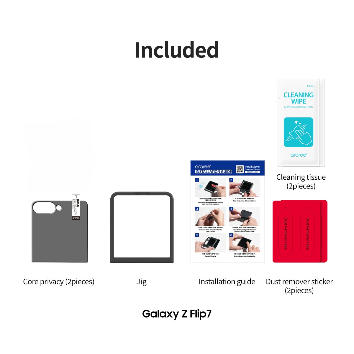 Araree Core Front Tempered Glass Screen Protector Samsung Galaxy Z Flip 7 - Privacy - Image 7
