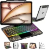 iFacemall Keyboard Case – 360° Rotating Multi-Touch Trackpad, RGB Backlit, Transparent, Pencil Holder, 10.9 inch for iPad 10th/11th generation
