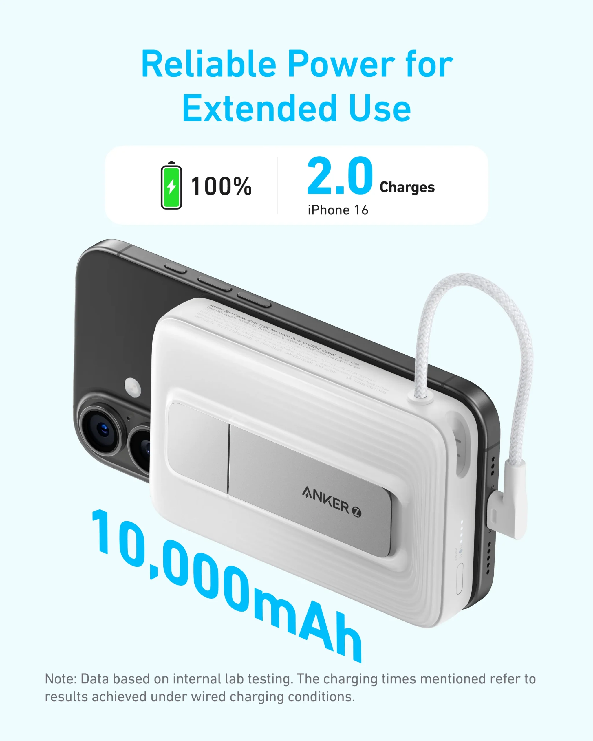 Anker Zolo Magnetic Power Bank (10K,30W,Built-in USB-C Cable) - Black - Image 2