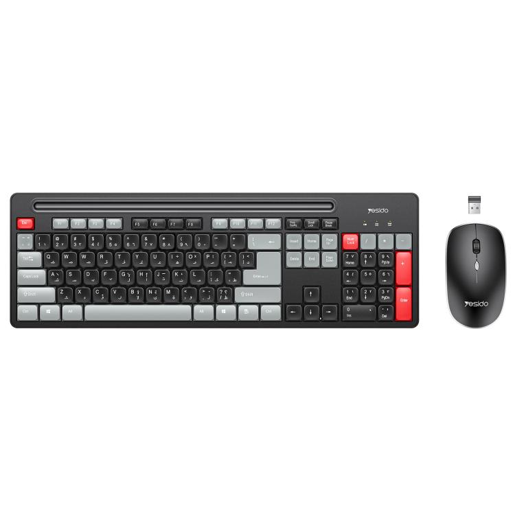 Yesido KB43 2.4 Wireless Keyboard Mouse Set, Version Arabic Version - Black