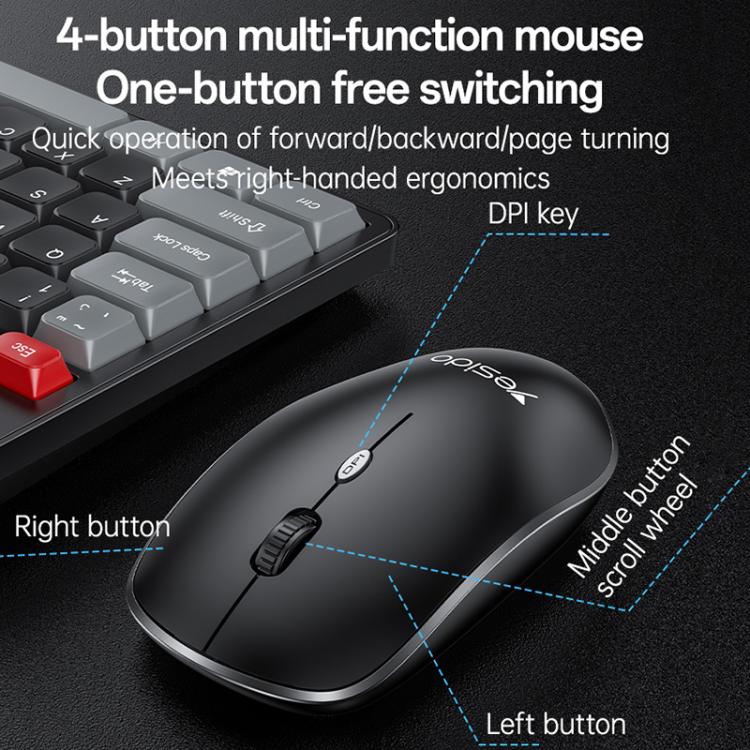 Yesido KB43 2.4 Wireless Keyboard Mouse Set, Version Arabic Version - Black - Image 6