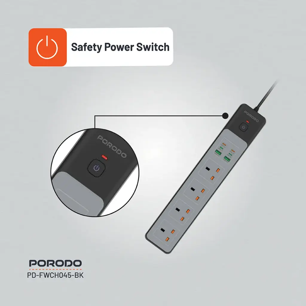 Porodo 4AC 65W 3000W Power Strip - Image 4