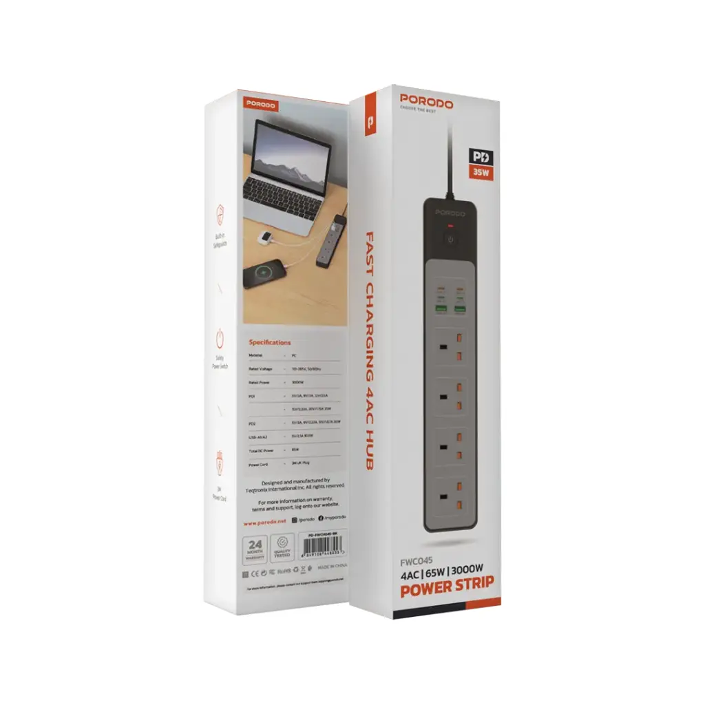 Porodo 4AC 65W 3000W Power Strip - Image 6