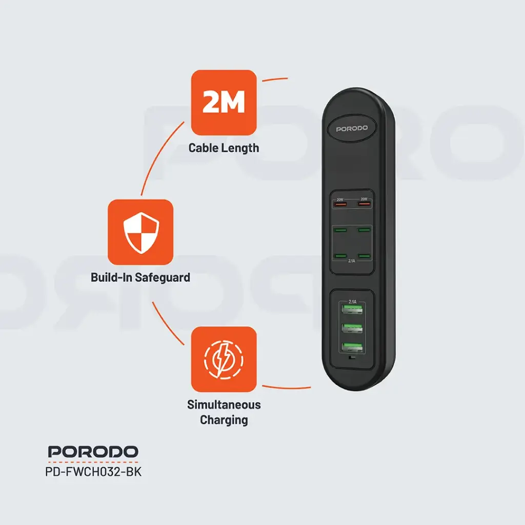 Porodo 50W Multi-Port USB Charging HUB - Black - Image 7