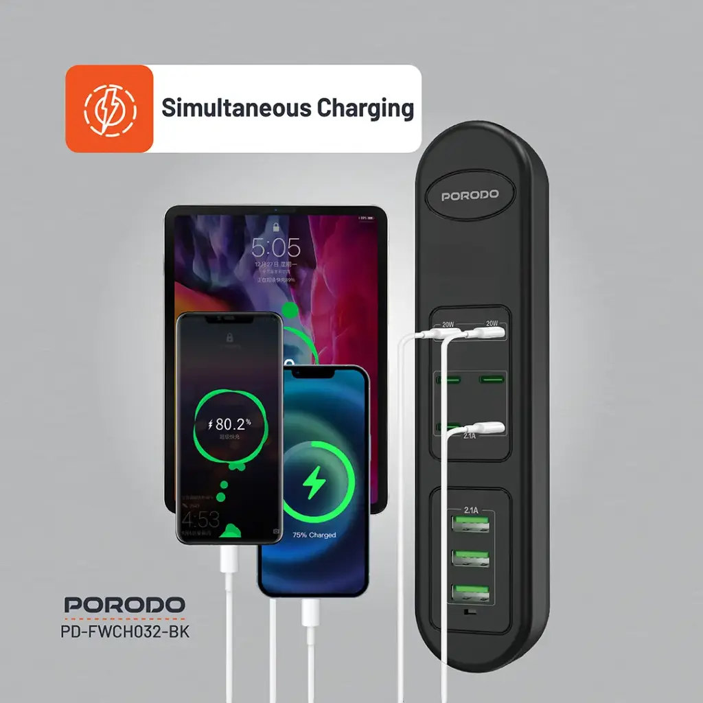 Porodo 50W Multi-Port USB Charging HUB - Black - Image 8