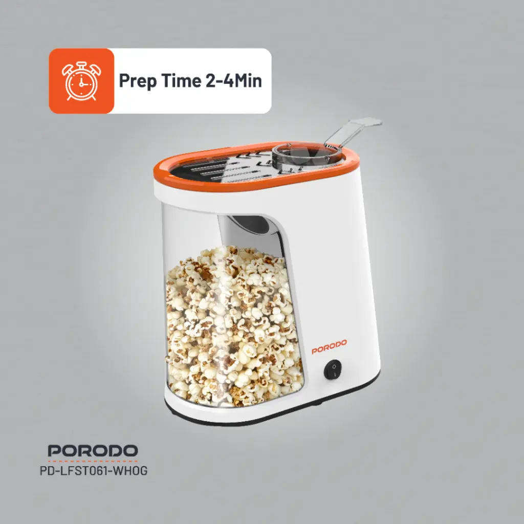 Porodo Lifestyle Air-Popped Popcorn Maker - White/Orange - Image 8