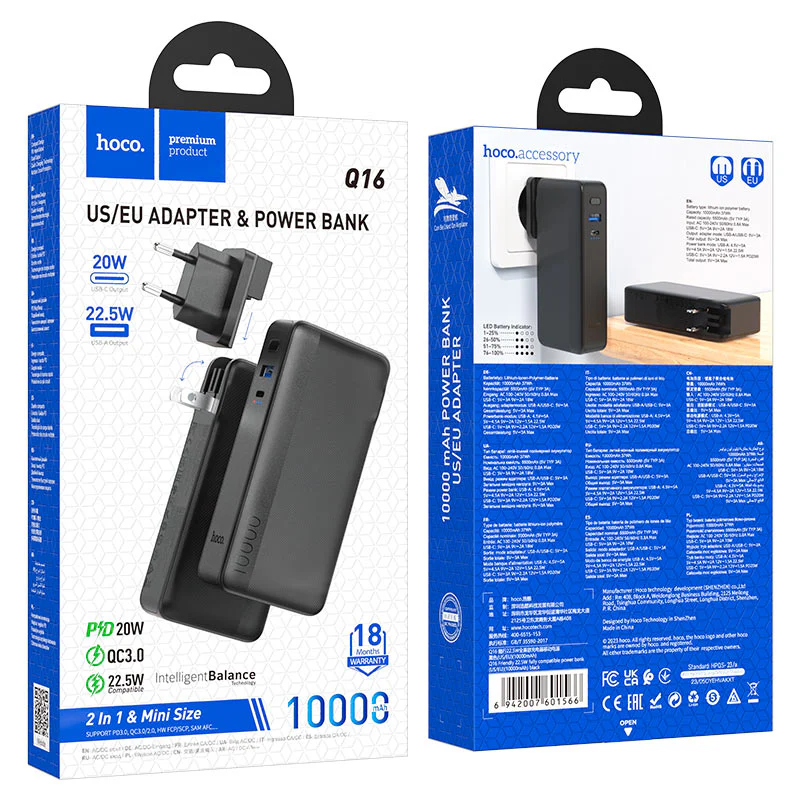 HOCO Power bank 22.5W 10000mAh EU / US plug - Q16 Friendly - Image 9