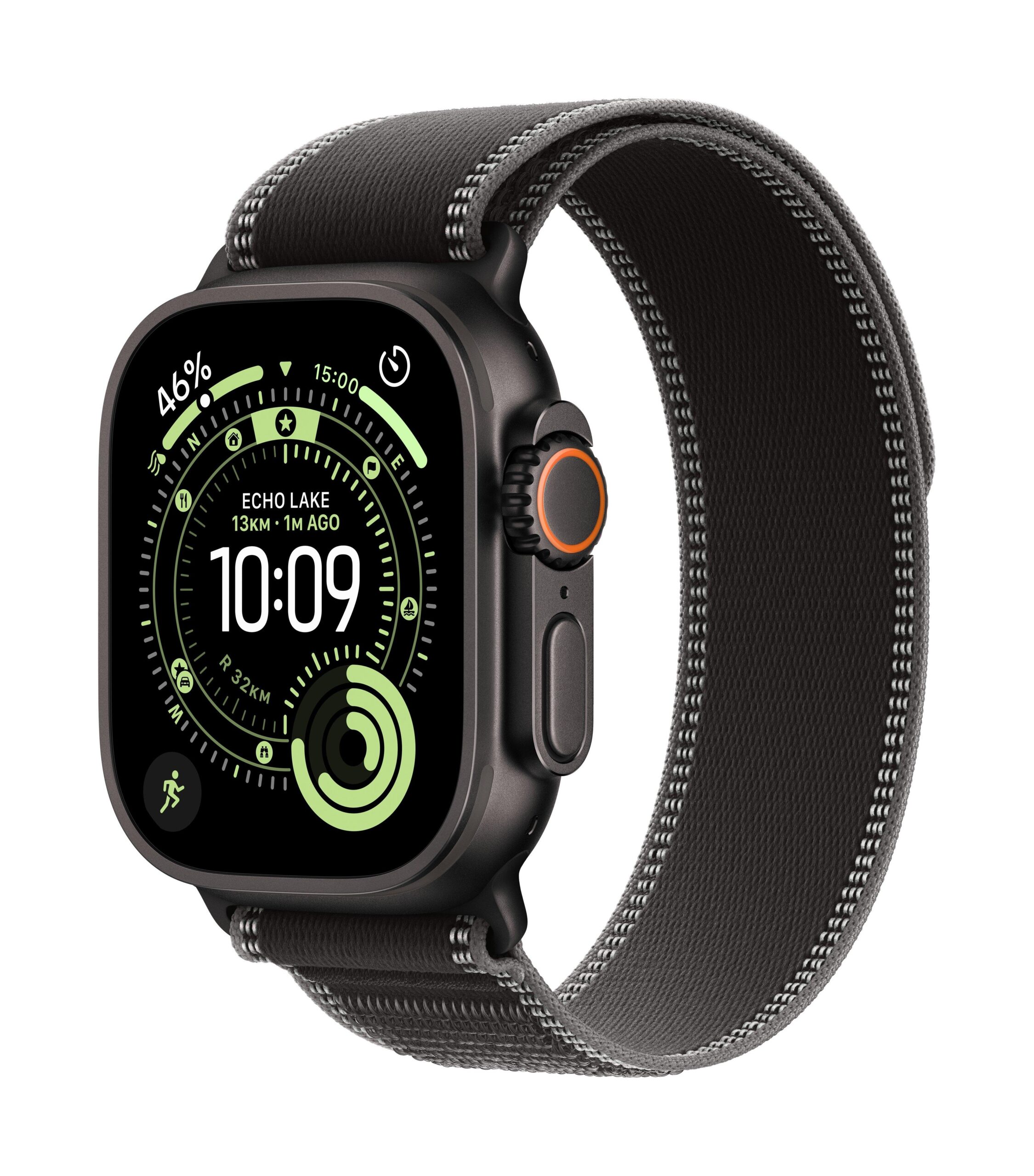 Apple Watch Ultra 3 GPS + Cellular 49mm Black Titanium Case with Black/Charcoal Trail Loop - S/M