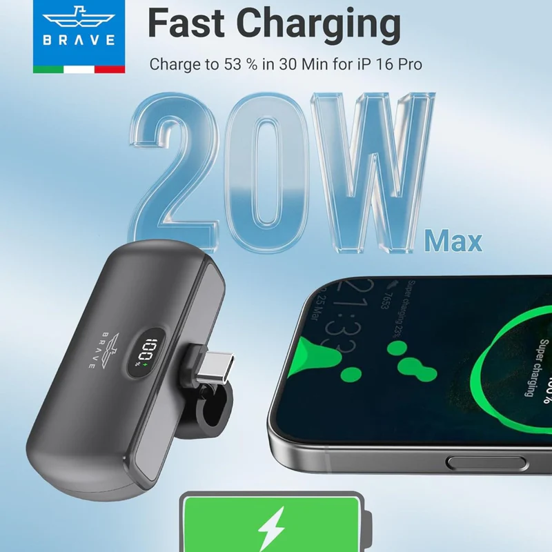 Brave 5000mAh Pocket Pro Mini Portable Power Bank 20W Type-C Connector BP-29 - Black - Image 2