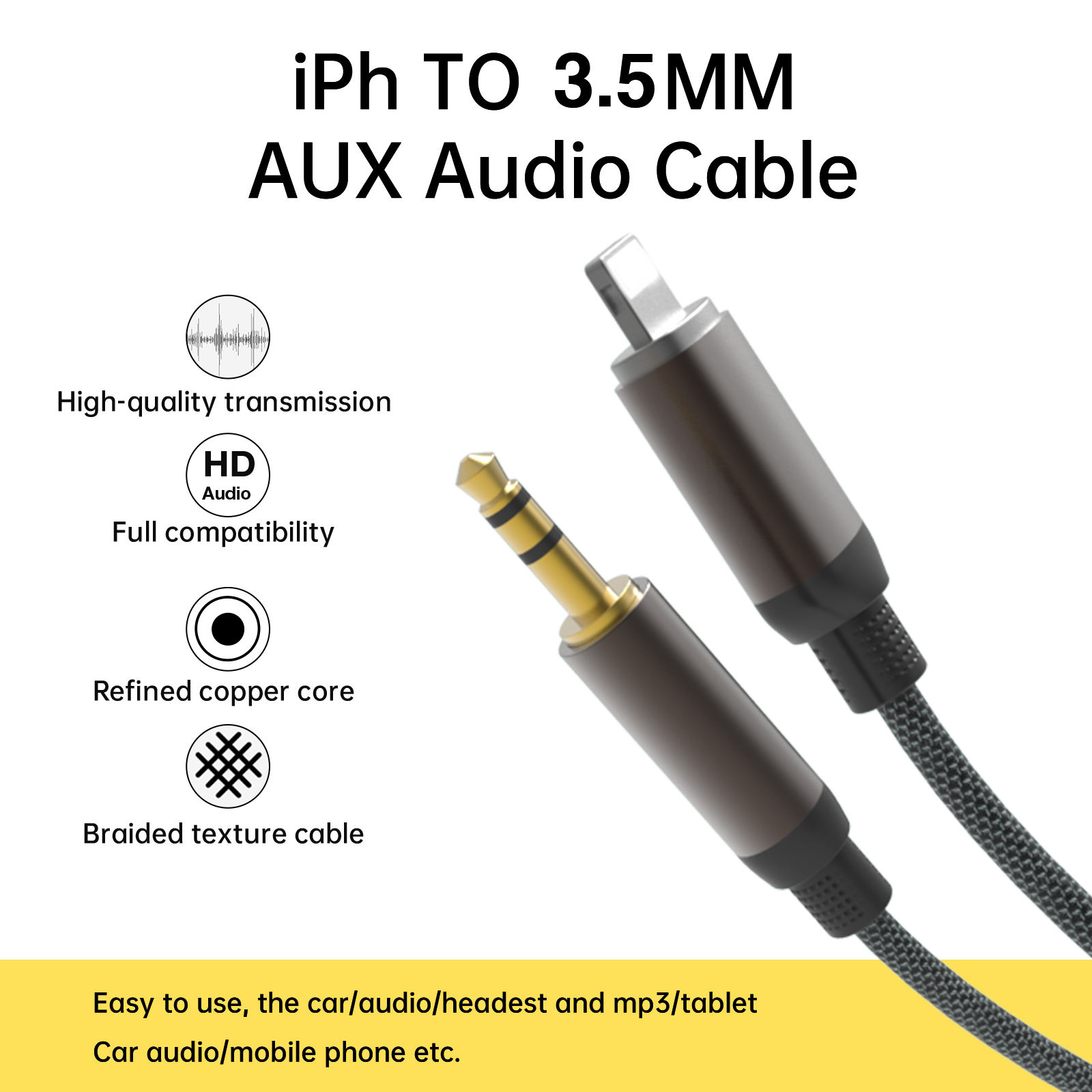 Aspor A252 Brand New 3.5mm To Ipx Aux Cable Adapter Cable - Image 2