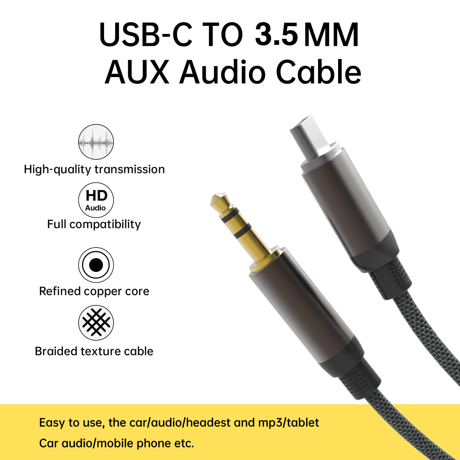 Aspor A253 Brand New 3.5mm To Type-c Aux Cable Adapter Cable - Image 2