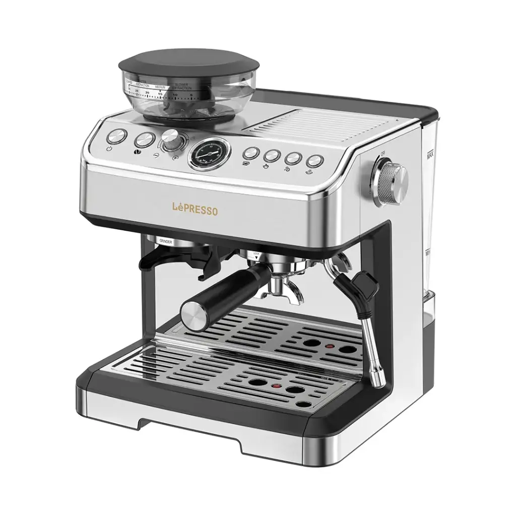 Lepresso Espresso Machine Conical Grinder & Steamer - Silver