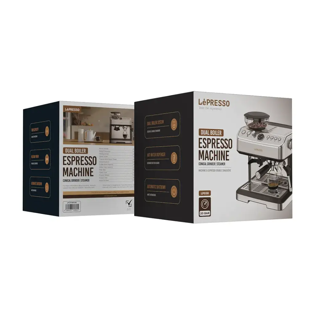 Lepresso Espresso Machine Conical Grinder & Steamer - Silver - Image 2