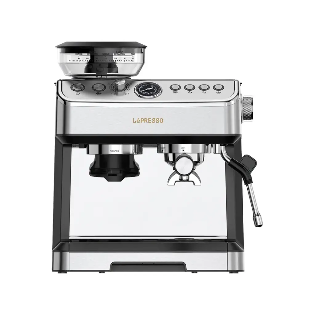 Lepresso Espresso Machine Conical Grinder & Steamer - Silver - Image 3