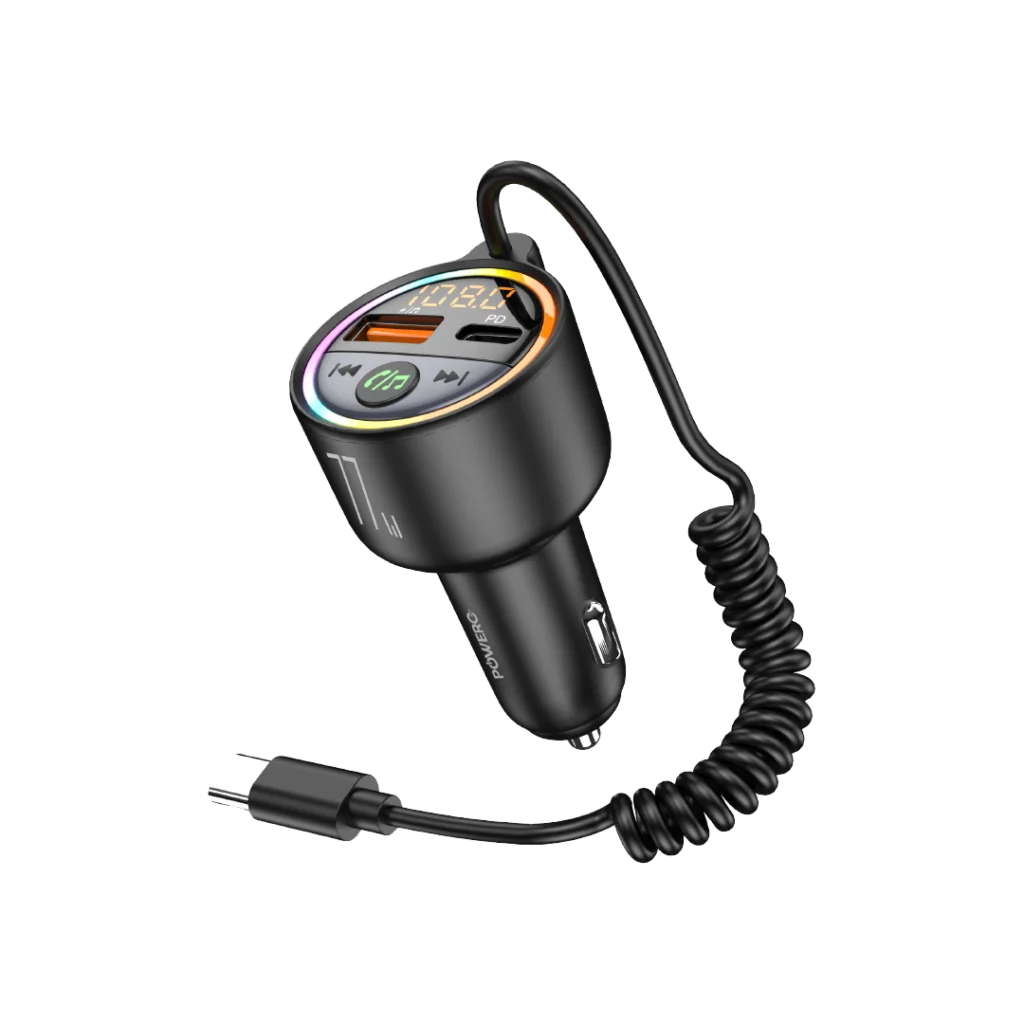 Powero Plus FM Transmitter With Built-in USB-C Cable 65W