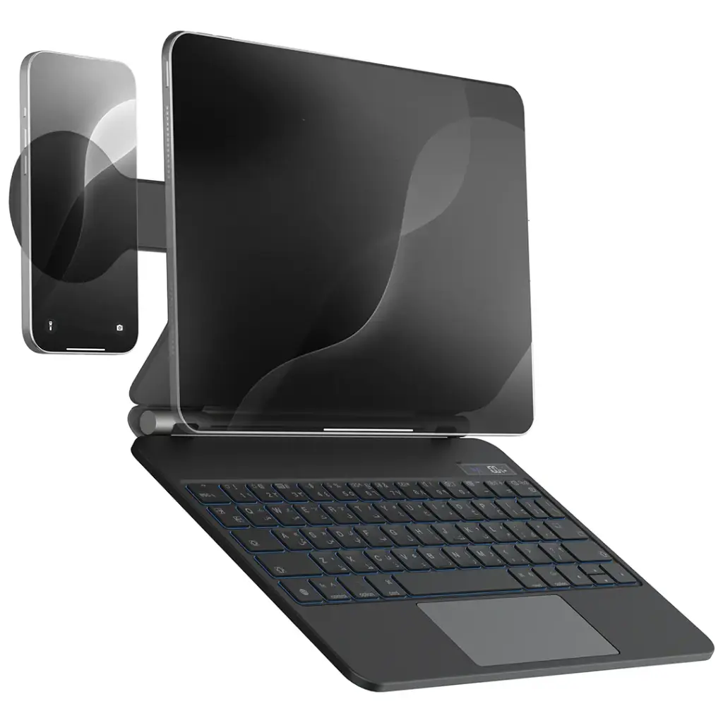 Powerology DynaBoard Wireless Keyboard Case With MagSafe Phone Holder for iPad 11 (M4) - Black